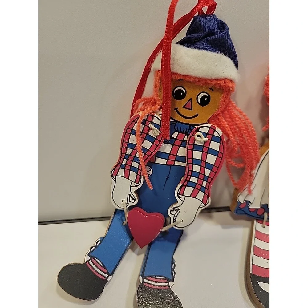 Vtg Pair Of Kurt Adler Raggedy Ann & Andy Wooden Jointed Christmas Ornaments